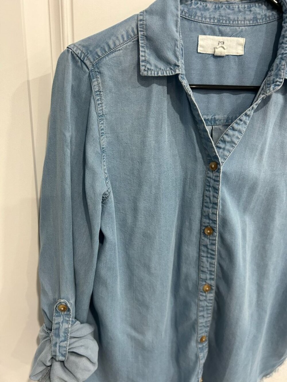 Thread + Supply Small Blue Tencel Button-Down Frayed Shirt Minimalist Coastal - Picture 4 of 11